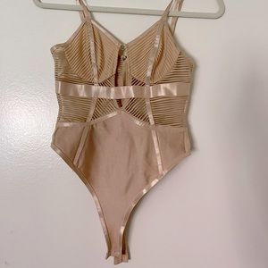 Ivory Satin Lace Trim Corset Detail Bodysuit